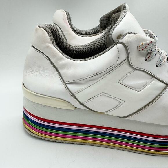 White & Metallic Rainbow Platform Lace Up Sneaker - Festival Pride Colorful Art - Picture 3 of 14